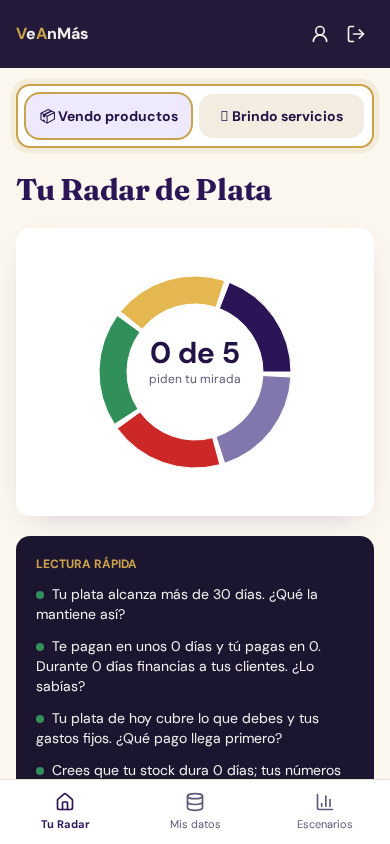 Pantalla del Radar de Plata con los 5 pilares